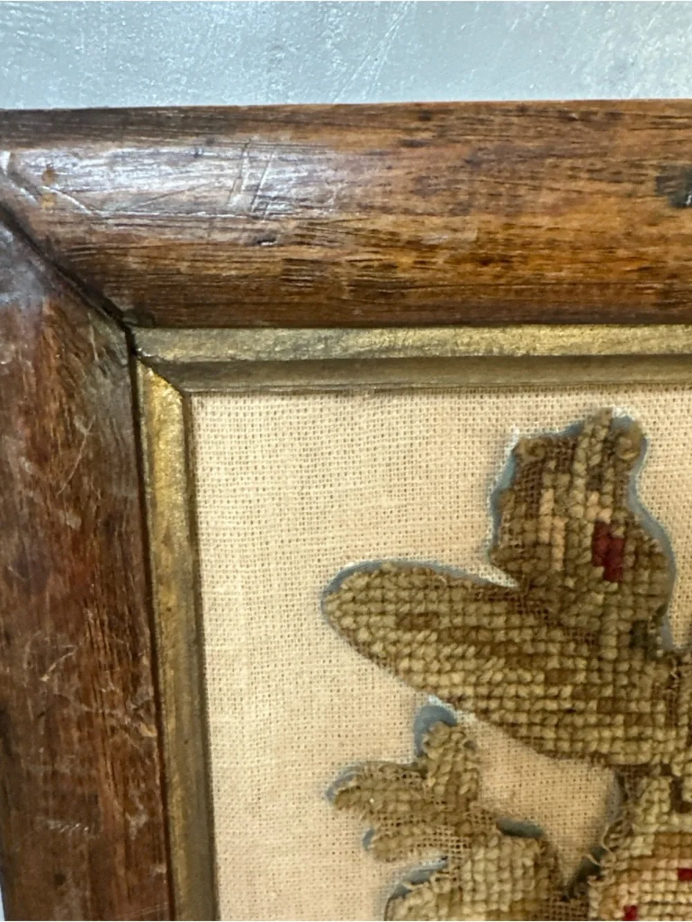 ANTIQUE PRE 1900 FRAMED NEEDLEPOINT